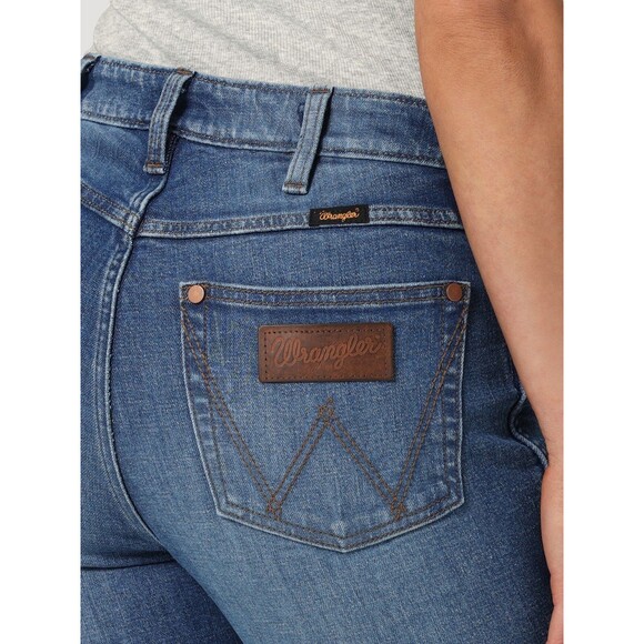 Wrangler Womens Retro High Rise Flare Denim Jeans Dark Blue Stretch Trumpet - Picture 9 of 14